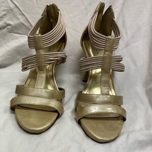 Style&co. Womens Gabrielle T Strap Sandal Slim Heels Shoes Gold Open Toe 7.5M